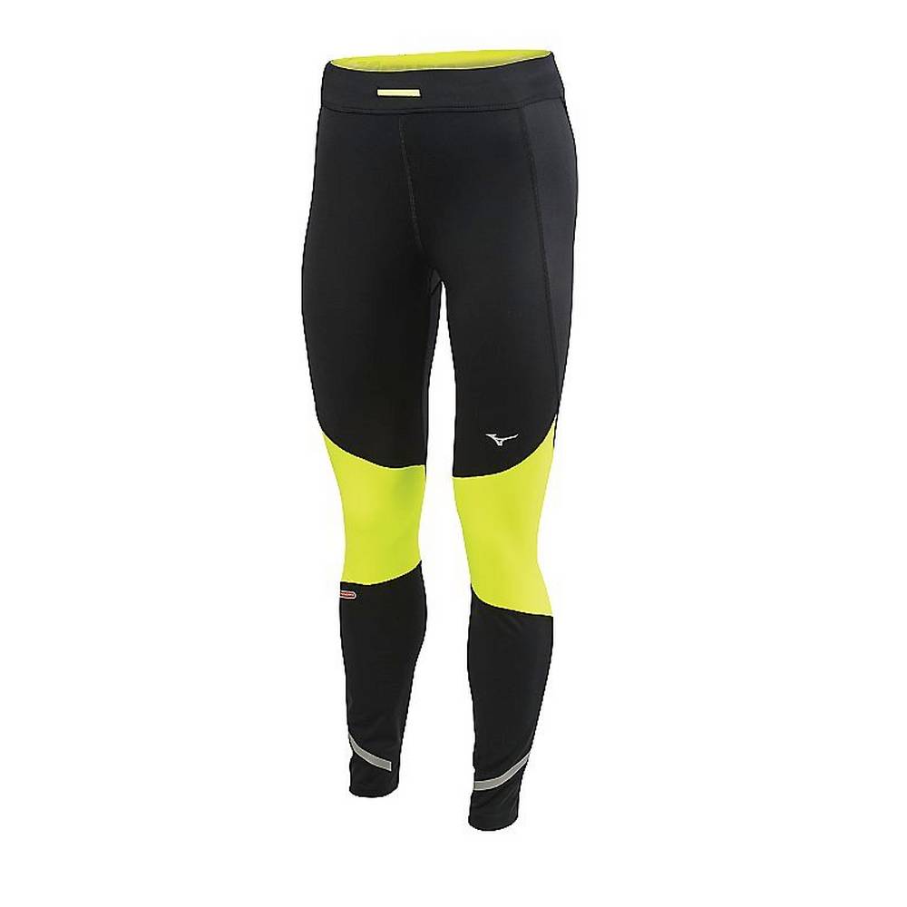 Mizuno Static Breath Thermo Windproof Női Leggings Fekete/Sárga ZEV634971